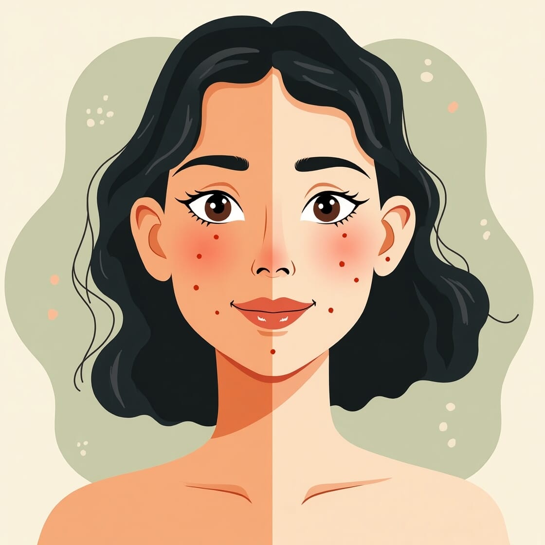 showing the link between gut health and clear skin, such as before-and-after photos of someone improving their skin condition through gut health changes.